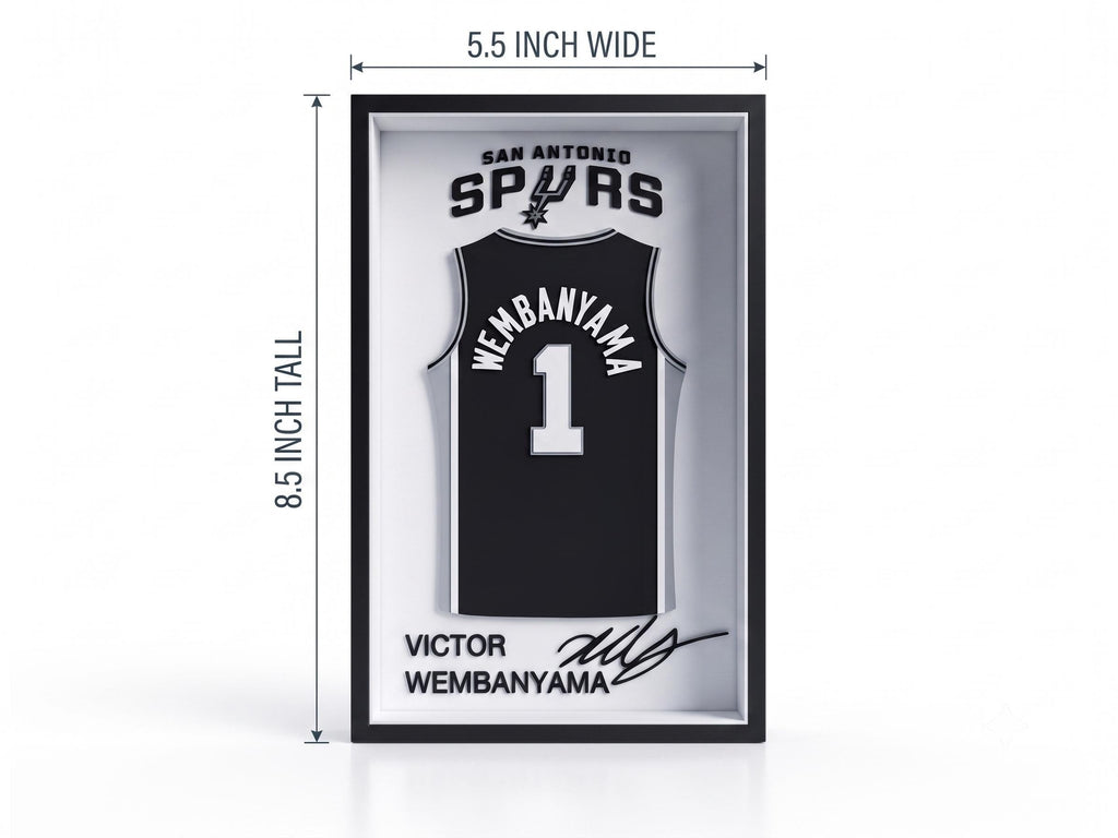 Victor Wembanyama 3D Printed Jersey Shadowbox, NBA Spurs Wemby #1 Desk Shelf or Wall Decor, Dorm Room Gift, Back to School Sports,