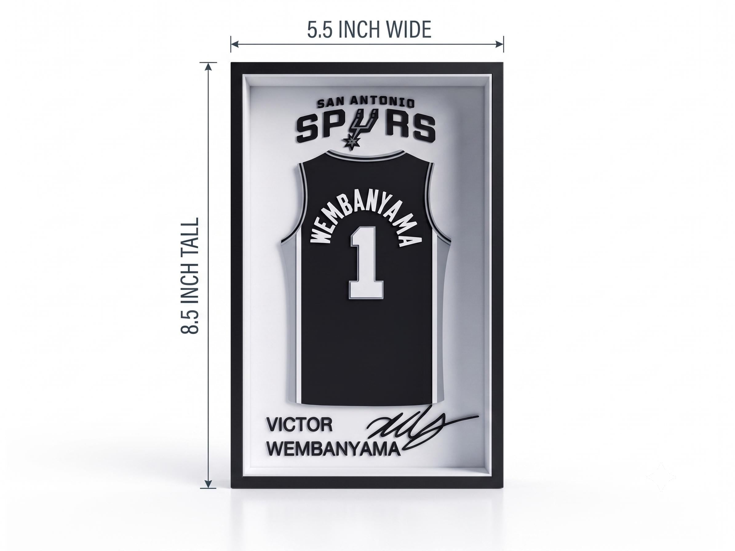 Victor Wembanyama 3D Printed Jersey Shadowbox, NBA Spurs Wemby #1 Desk Shelf or Wall Decor, Dorm Room Gift, Back to School Sports,
