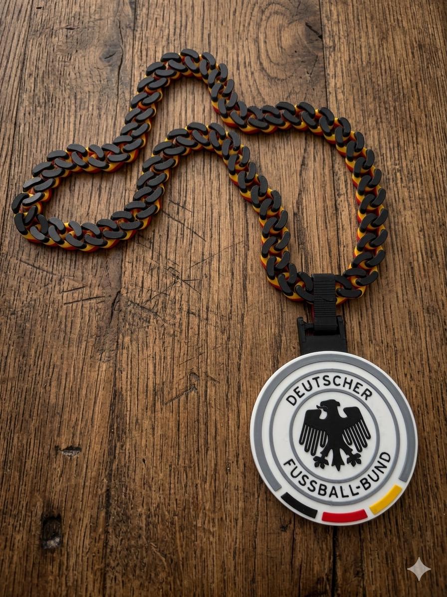 Germany DFB 3D Printed Necklace & Pendant – Black Red Yellow Football Chain – Handmade Soccer Jewelry – Fan Gift Inspired Müller – World Cup