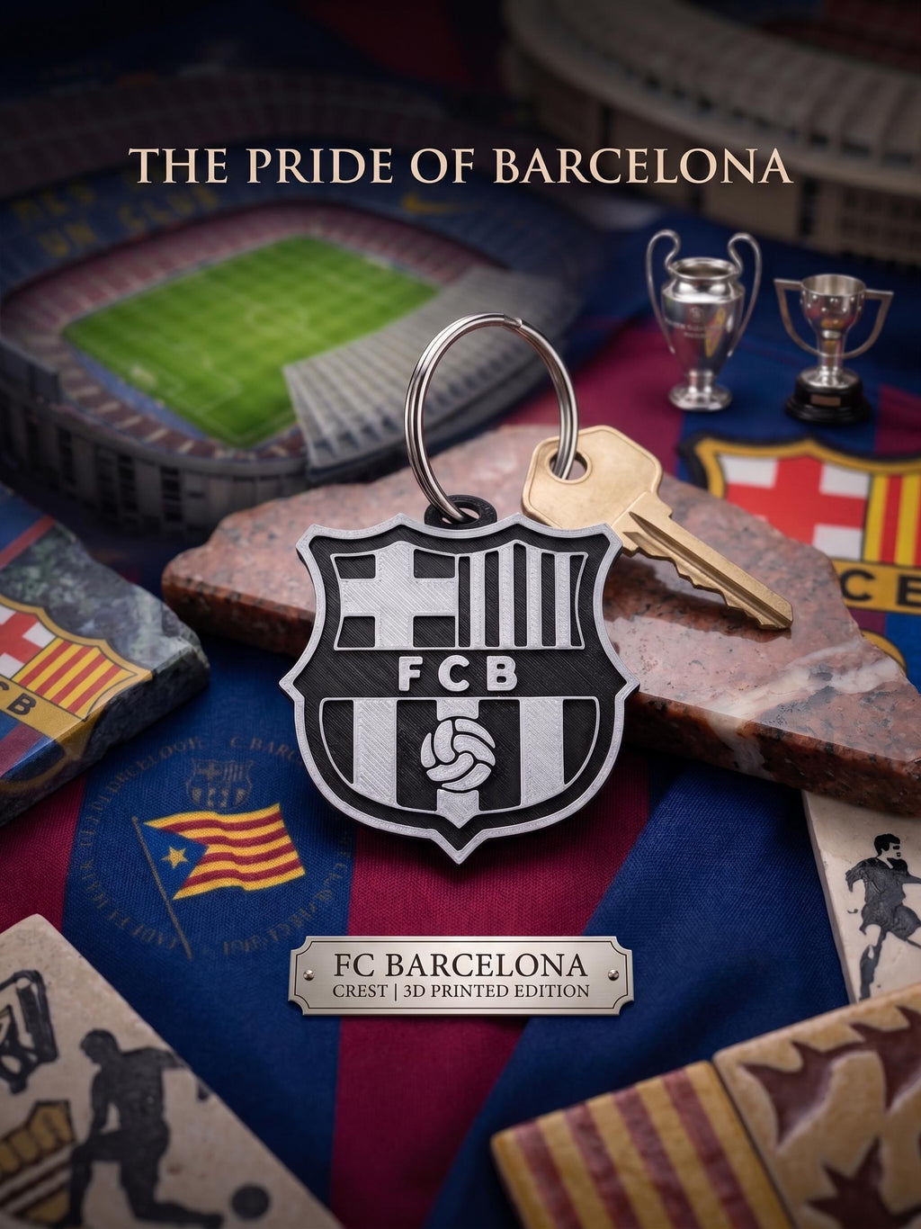 FC Barcelona Keychain | 3D Printed Barca Crest Soccer Keyring | Football Bag Tag And Backpack Charm | Sports Gift for Soccer Fans And Boys