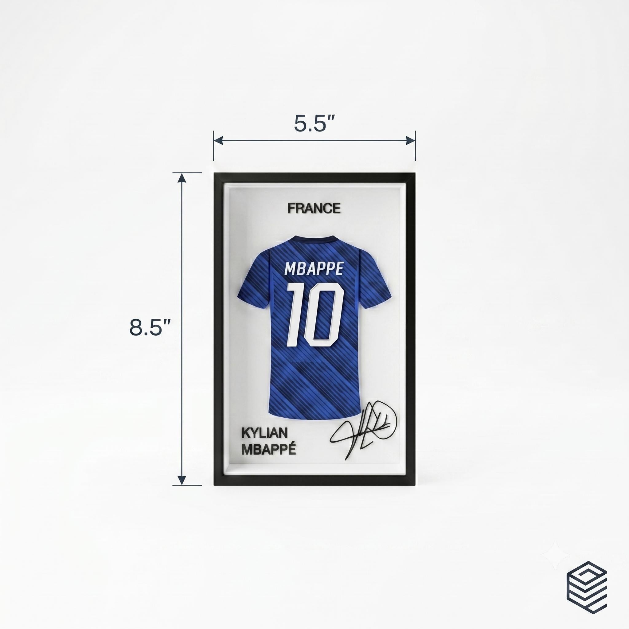 Kylian Mbappe France 3D Printed Jersey Frame – Premium Layered Football Wall Art, France Soccer Fan Desk Decor, Compact 8.5" x 5.5" Display