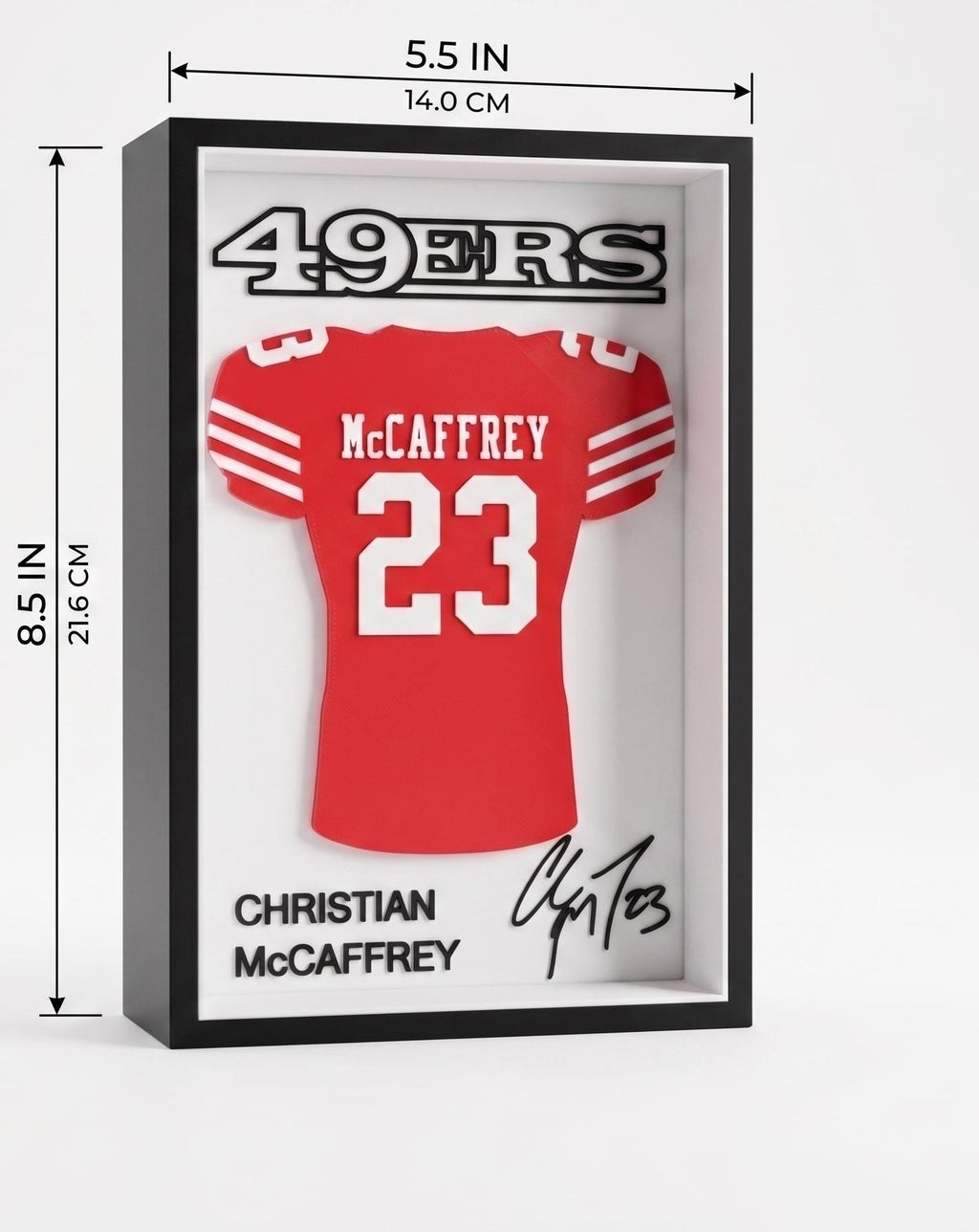 San Francisco 49ers Christian McCaffrey CMC 23 NFL 3D Printed Jersey Shadow Box - Football Memorabilia - Niners Desk Decor, Shelf, Wall Art