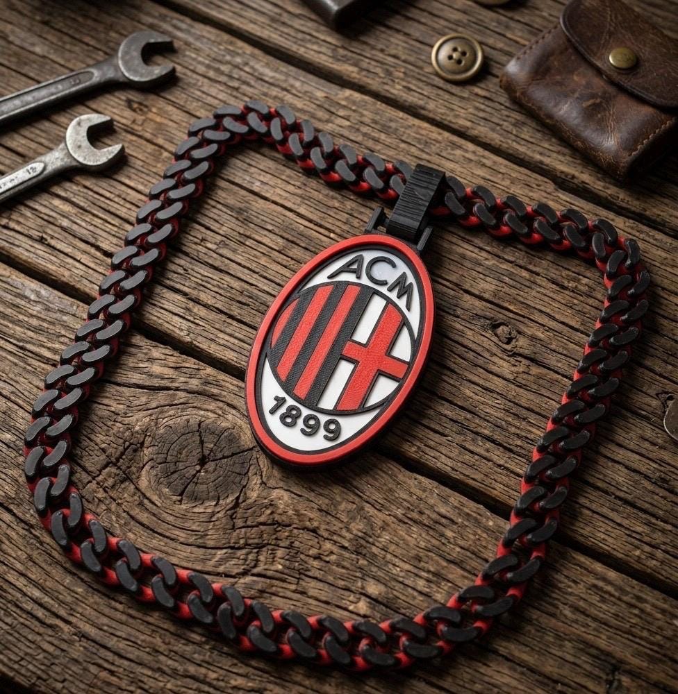 AC Milan Rossoneri 3D Printed Necklace & Pendant – Red Black Football Chain – Handmade Soccer Jewelry – Fan Gift for Supporters – UCL