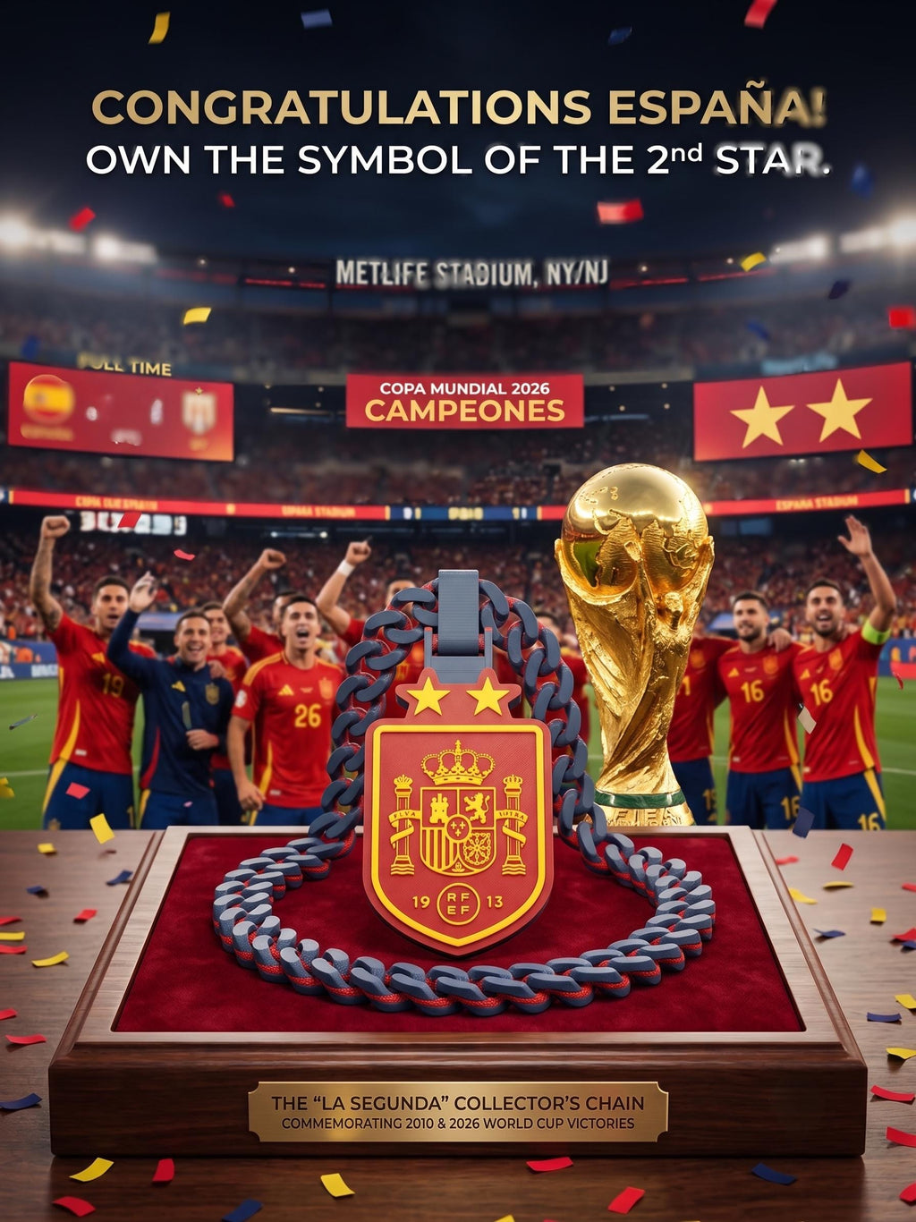 3D Printed España Spain Football Necklace | 2 Stars 2026 World Cup Champions | Lamine Yamal Fan Gift | Espana National Team Soccer Chain