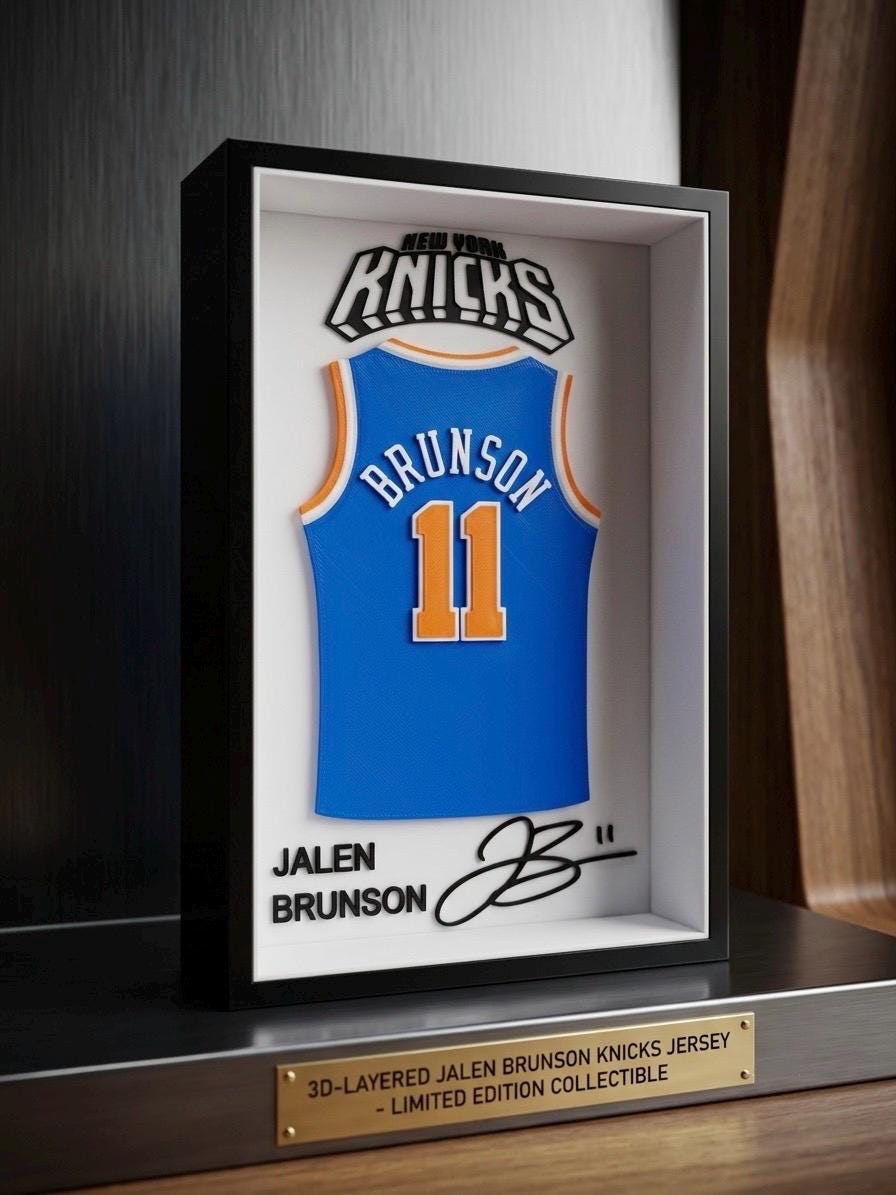 Jalen Brunson Knicks 3D Printed Framed Jersey, NY Basketball Wall Decor, New York Sports Gift for Him, 11 Knicks Fan Memorabilia