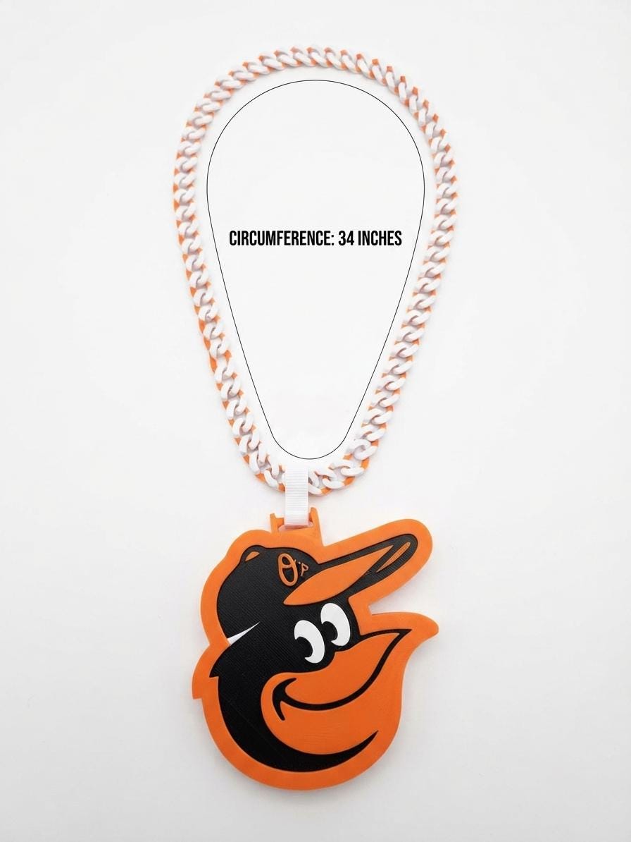 Baltimore Orioles Necklace | 3D Printed MLB Fan Jewelry | Baseball Pendant Chain | Custom Sports Accessory | Game Day Gift for Orioles Fans