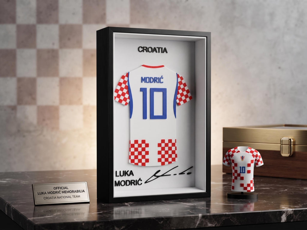 Luka Modrić Croatia Jersey 3D Printed Frame Art | Soccer Desk Decor | Football Fan Gift | 8.5" Custom Croatia National Team Wall Art