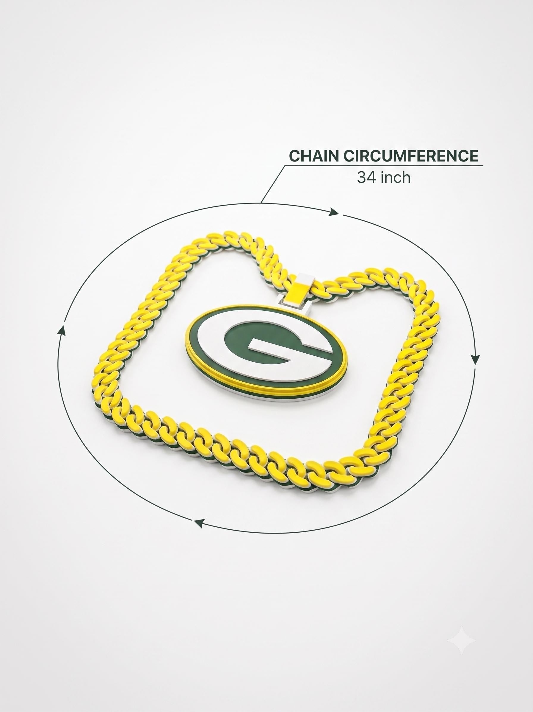 Green Bay Packers Necklace | NFL 34" Chunky Turnover Chain Pendant