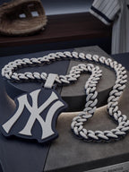 NY Yankees Necklace, Bronx Baseball 3D Printed Fan Pendant, Chunky Curb Chain, Custom MLB Inspired Statement Jewelry