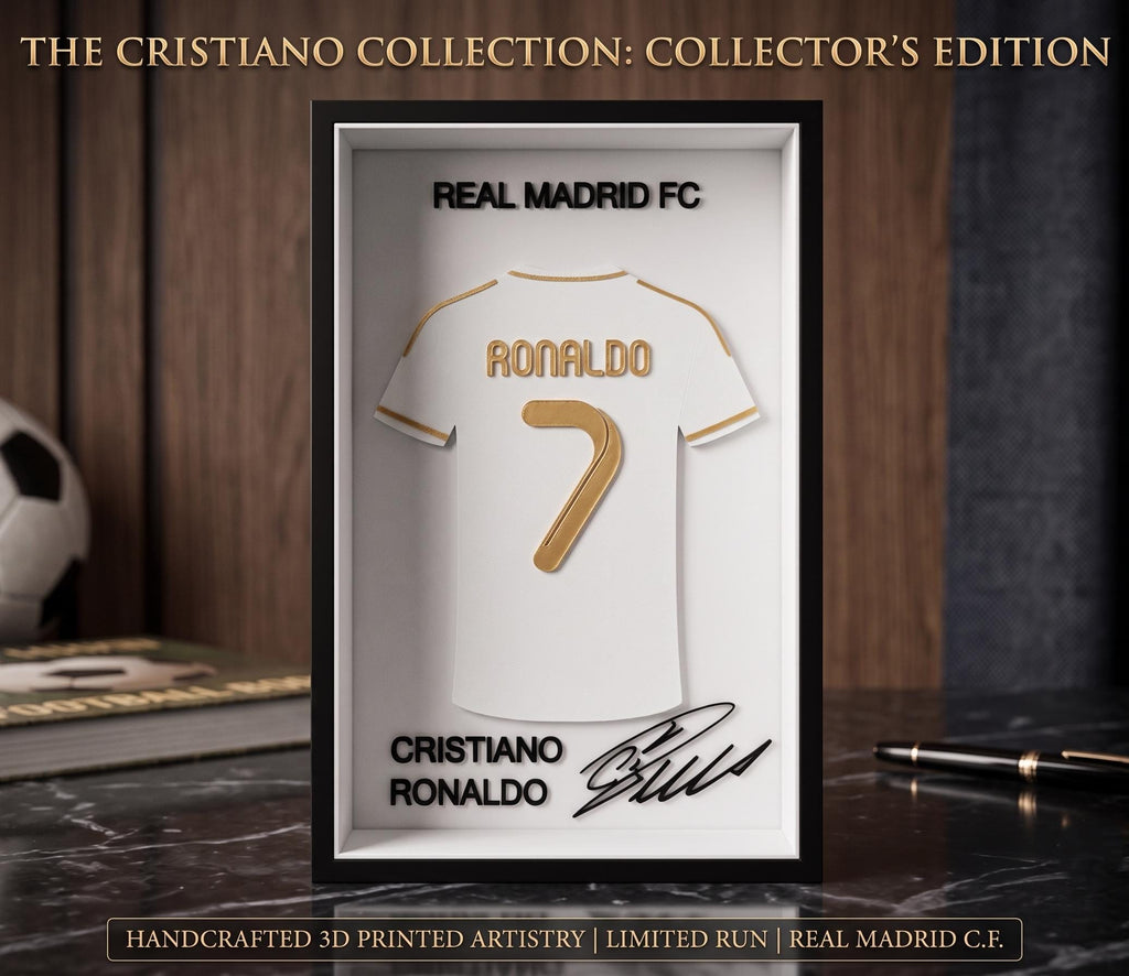 Cristiano Ronaldo Real Madrid Jersey Shadow Box  • 3D Printed  CR7 Wall Art • Ronaldo Gift • Hala Madrid Football Decor • Jersey Display