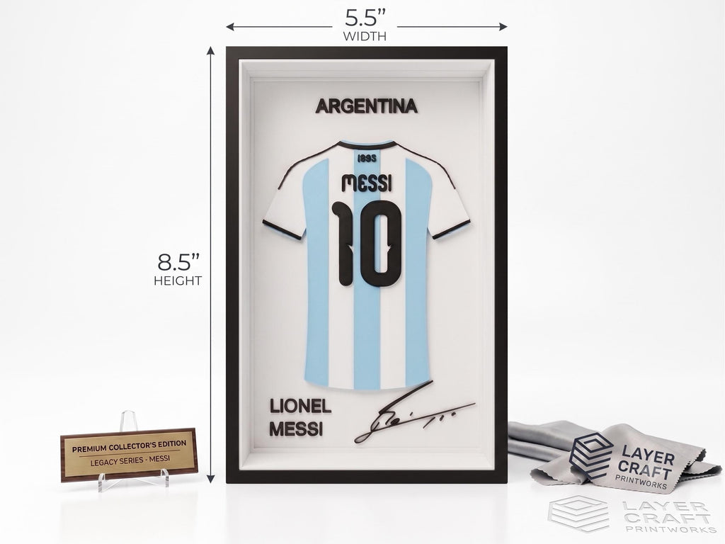 Lionel Messi Argentina 3D Printed Jersey Frame – Premium Desktop Football Decor, Soccer Fan Gift, Layered World Cup Finals WallArt Display
