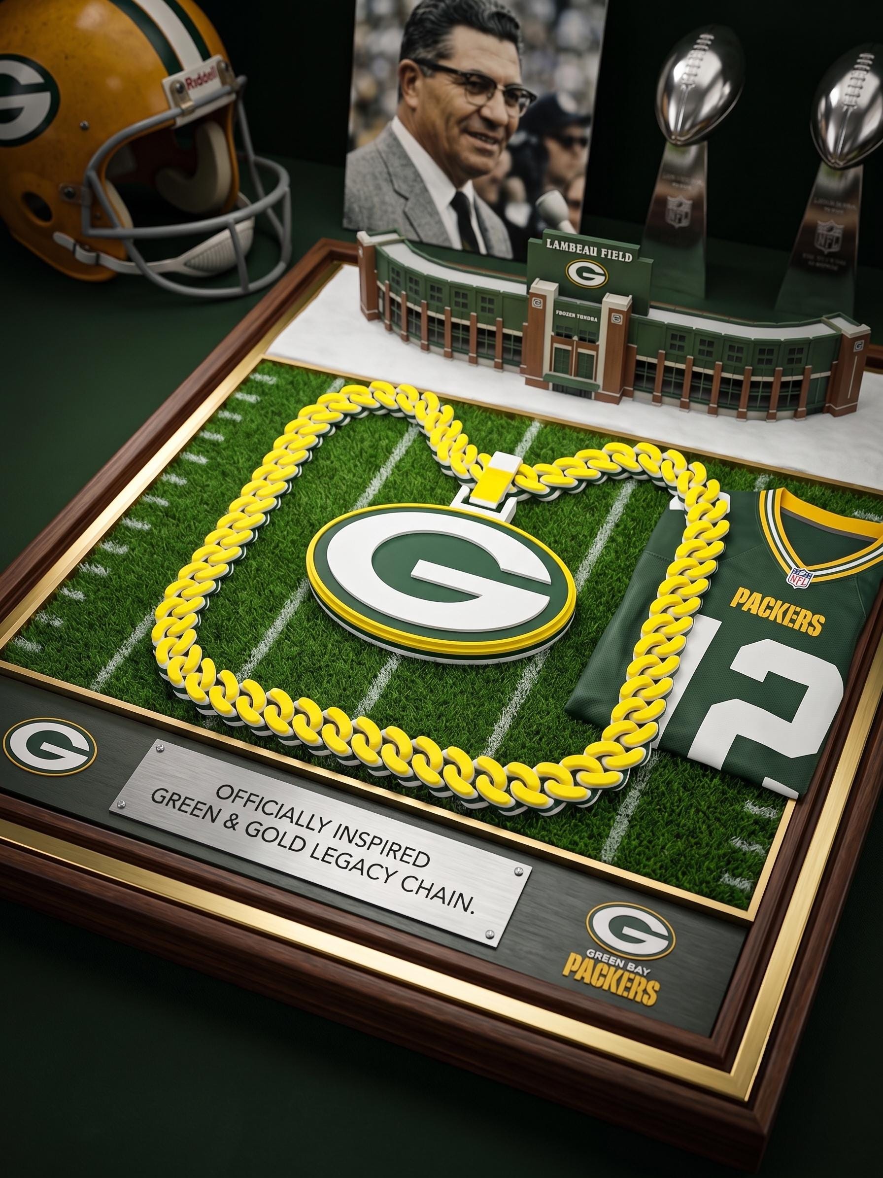 Green Bay Packers Necklace | NFL 34" Chunky Turnover Chain Pendant