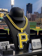 Pittsburgh Baseball Chain Necklace - 3D Printed MLB Cuban Link with P Pendant, 34 Inch Game Day Fan Gear, Pirates Sports Gift
