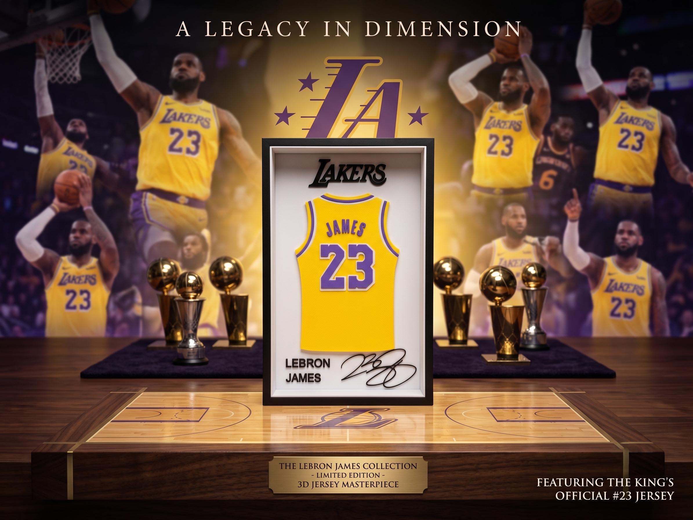 LeBron James 3D Printed Jersey Shadow Box | Los Angeles Lakers NBA Decor for Dorm Room, Desk & Shelf | Back to School Sports Fan Gift