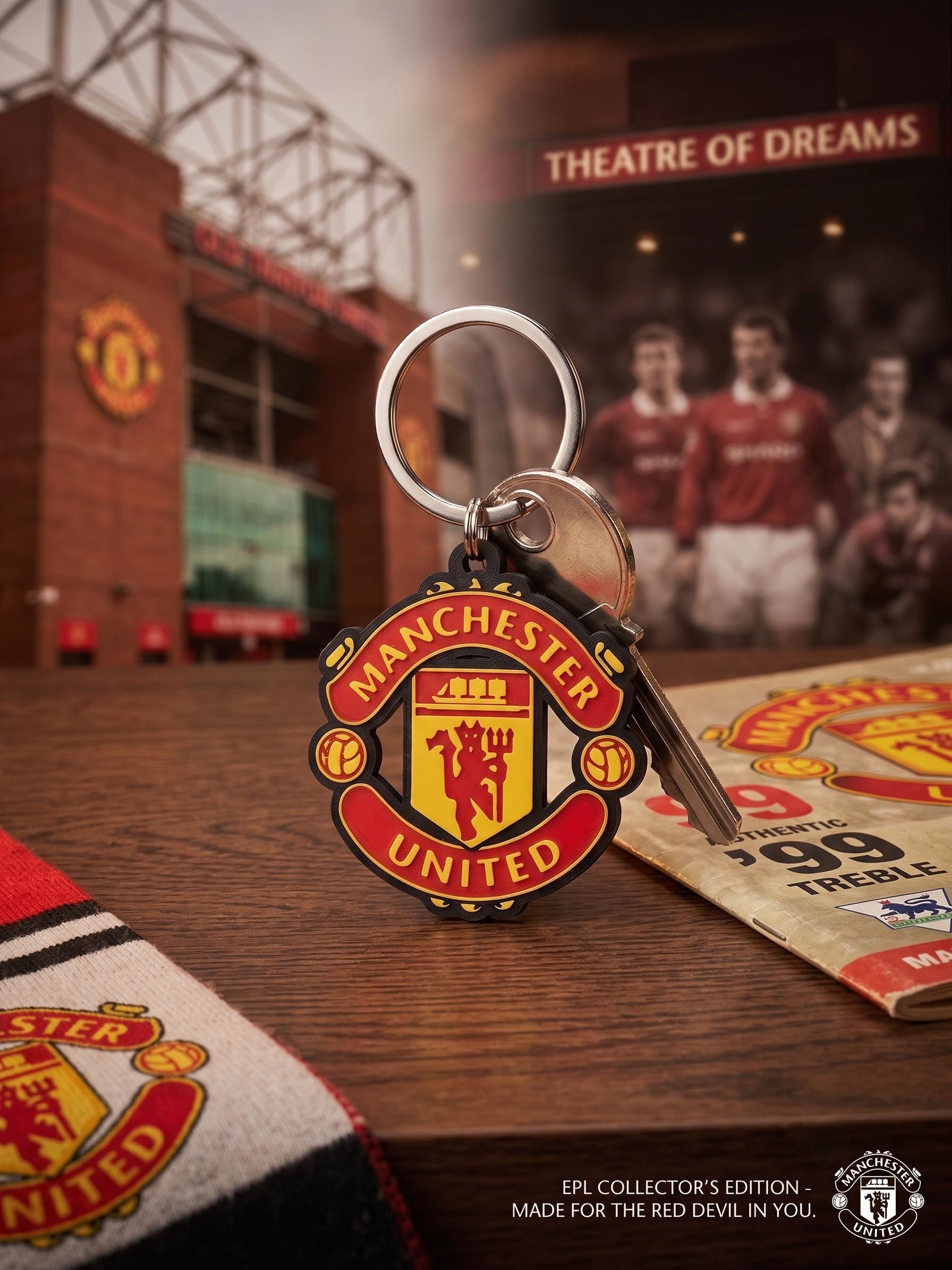 Manchester United Keychain | EPL Football Fan Gift | 3D Printed Red Devils Soccer Crest Keyring | Premier League Merch & Gifts for Him
