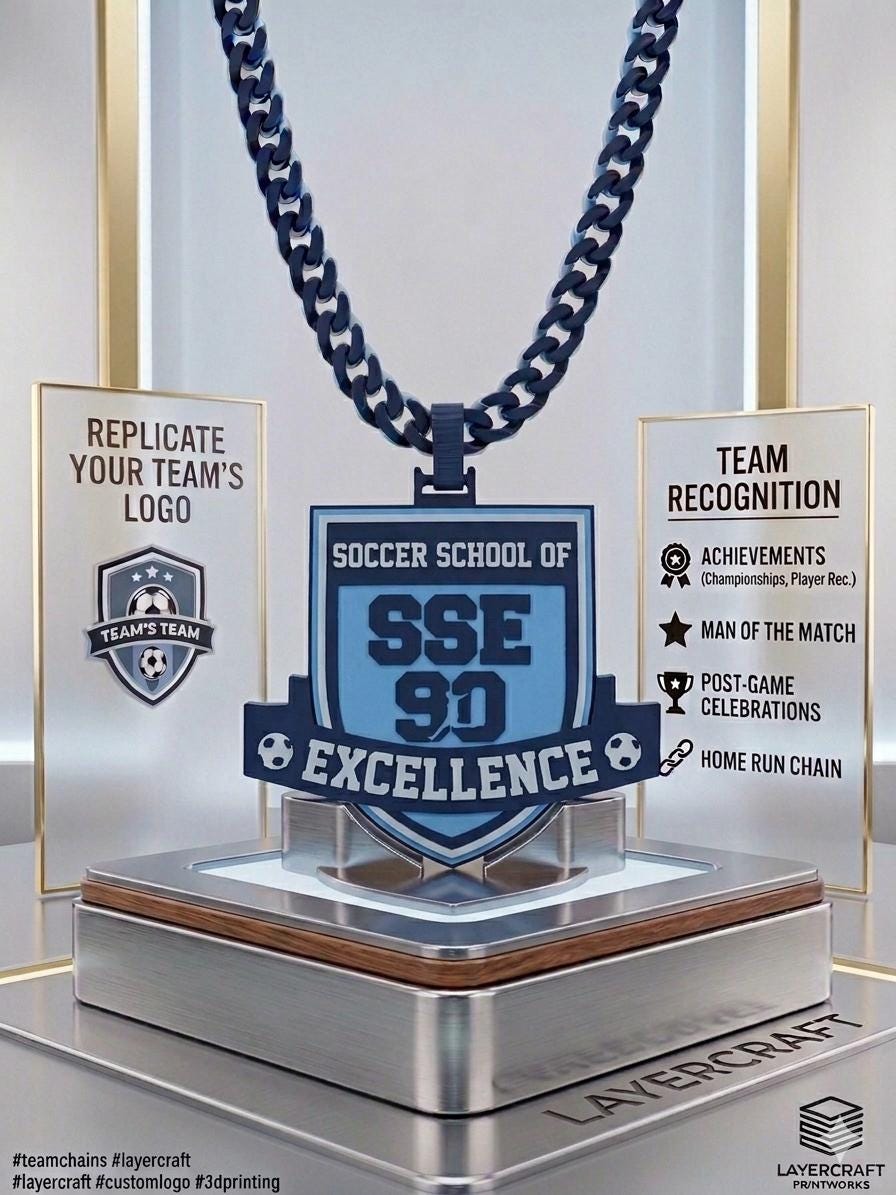 Custom 3D Printed with your Team Logo Pendant & Chain – Sports Award, MVP Gift, Player Recognition Necklace, Home run celebration, Coach