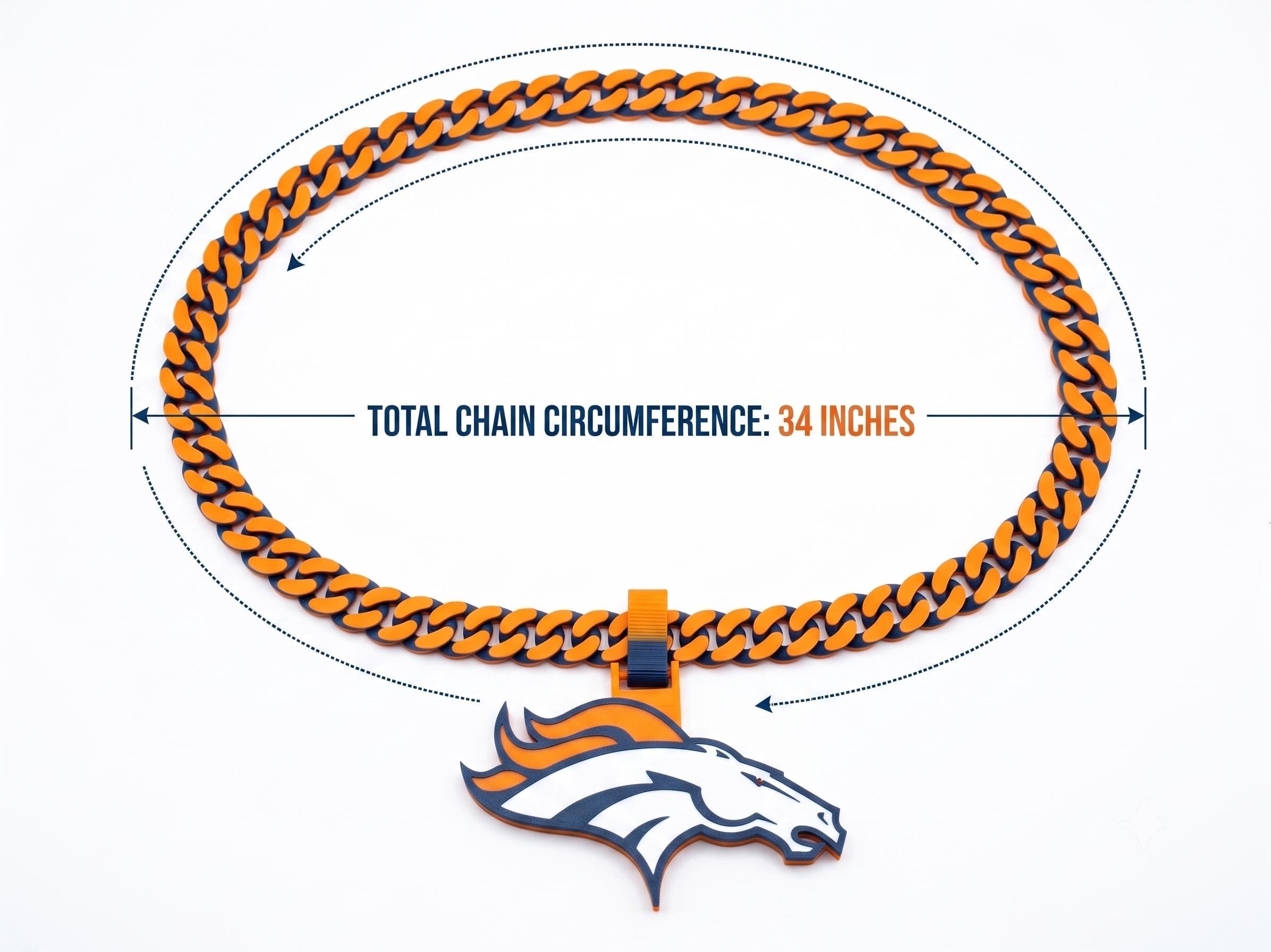 Denver Broncos Fan Chain Necklace | 34 Inch NFL Tailgate Jewelry
