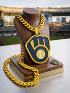 Milwaukee Brewers Necklace - 3D Printed 34 Inch Oversized MLB Fan Chain | Huge Baseball Medallion Bling | Milwaukee Game Day Jewelry Gear