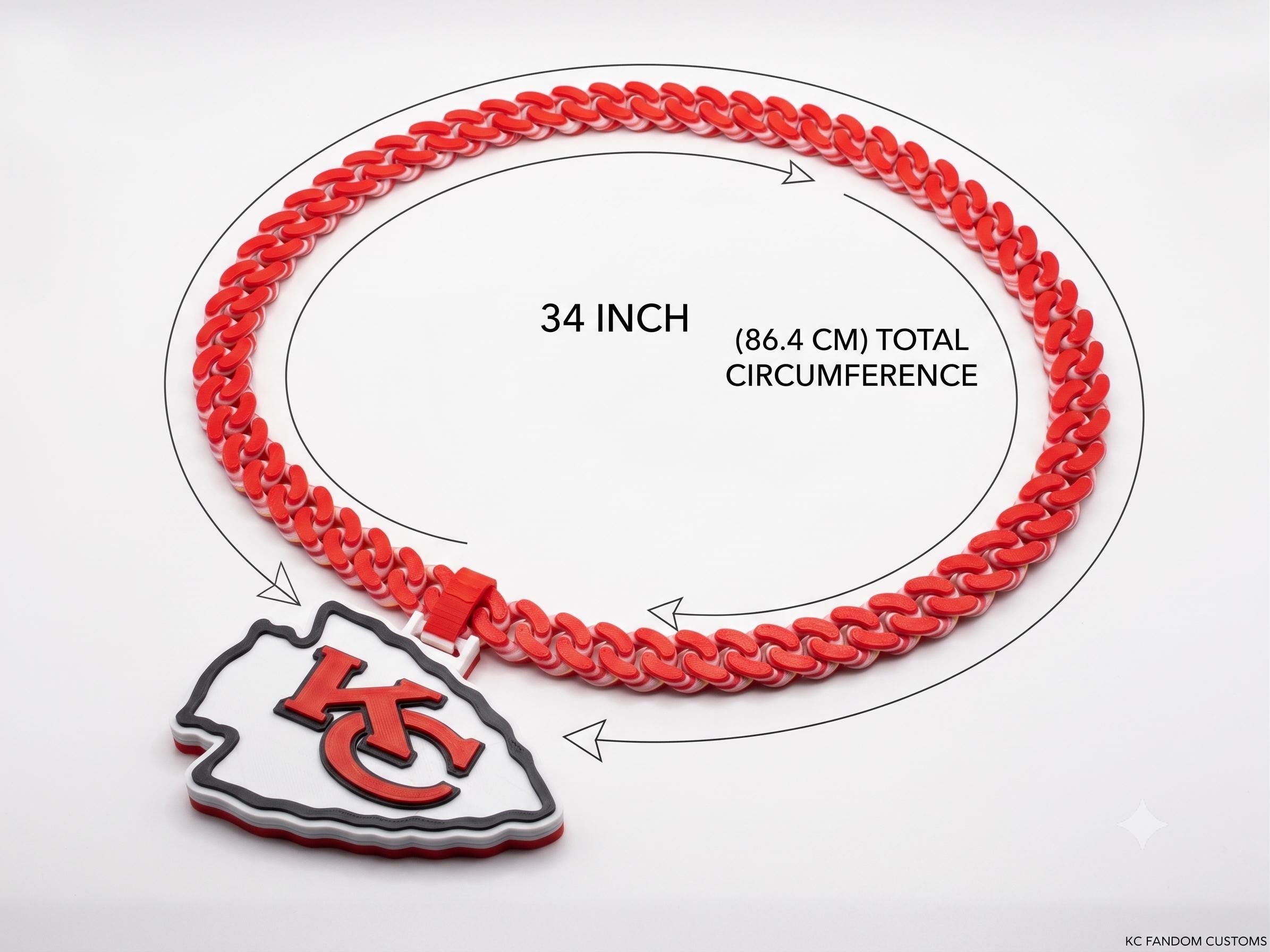 KC Chiefs Necklace | NFL Kansas City Arrowhead Pendant & 34" Chunky Chain