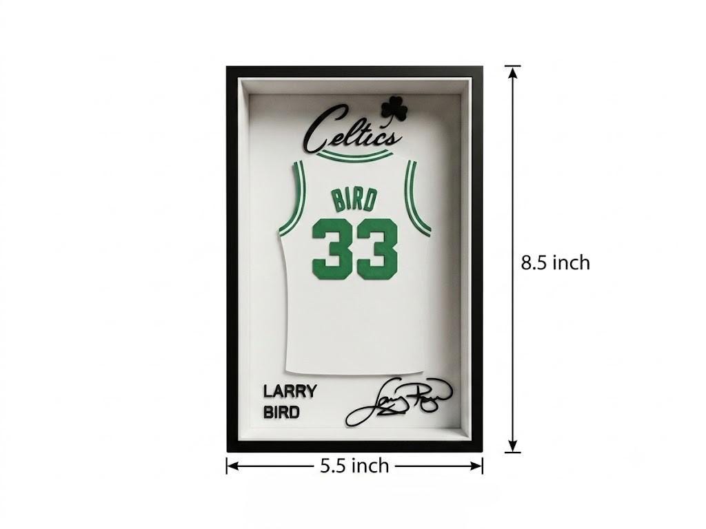 3D Printed Larry Bird Boston Celtics Jersey Shadow Box | NBA Basketball Desk & Wall Decor | Back to School Dorm Room Art | Sports Fan Gift