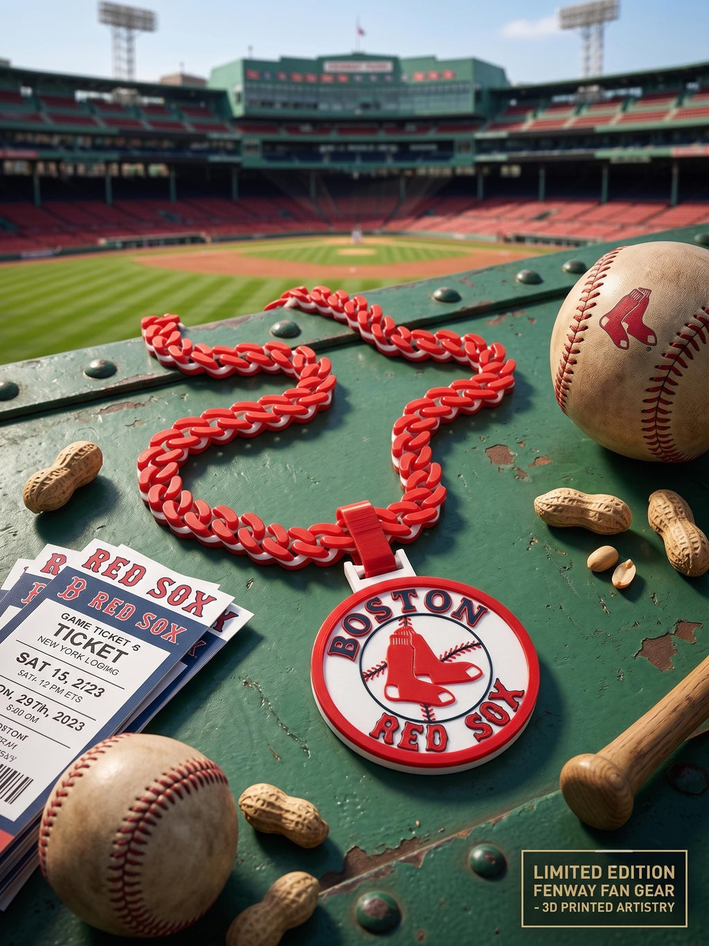Boston Red Sox Necklace, 3D Printed Red Sox Chain, Large Baseball Pendant Statement Necklace, Boston Fan Game Day Gear, 34 Inch Big Chain