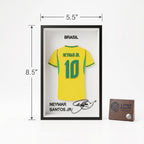 Neymar Jr Brazil 3D Printed Jersey Frame – Premium Layered Football Wall Art, Brazil Soccer Fan Desk Decor, Compact 8.5" x 5.5" Display
