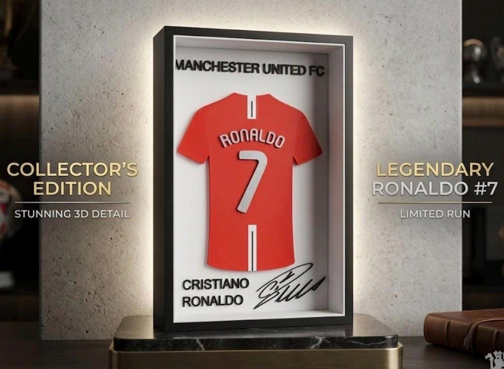 Manchester United Ronaldo Jersey Shadow Box  • 3D Printed  CR7 Wall Art • Ronaldo Gift • Man U Football Decor • Collectible Jersey Display