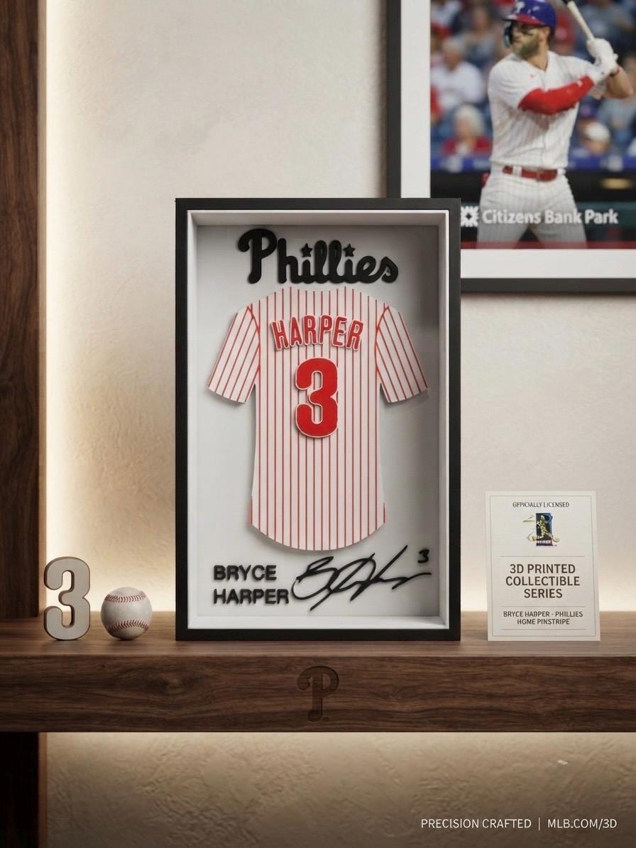 Bryce Harper Phillies Jersey Shadow Box | 3D Printed MLB Desk Decor | Personalized Baseball Gift for Men | Phillies Fan Wall Art