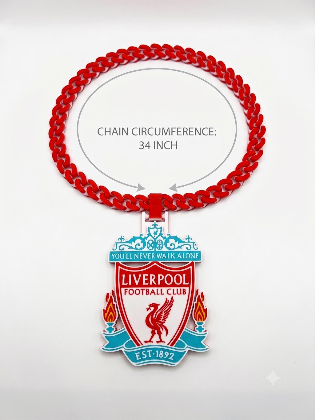 Liverpool FC Necklace | 3D Printed Chunky YNWA Soccer Chain | LFC Fan Gift | Premier League Football Club Crest Pendant | 34 Inch Chain