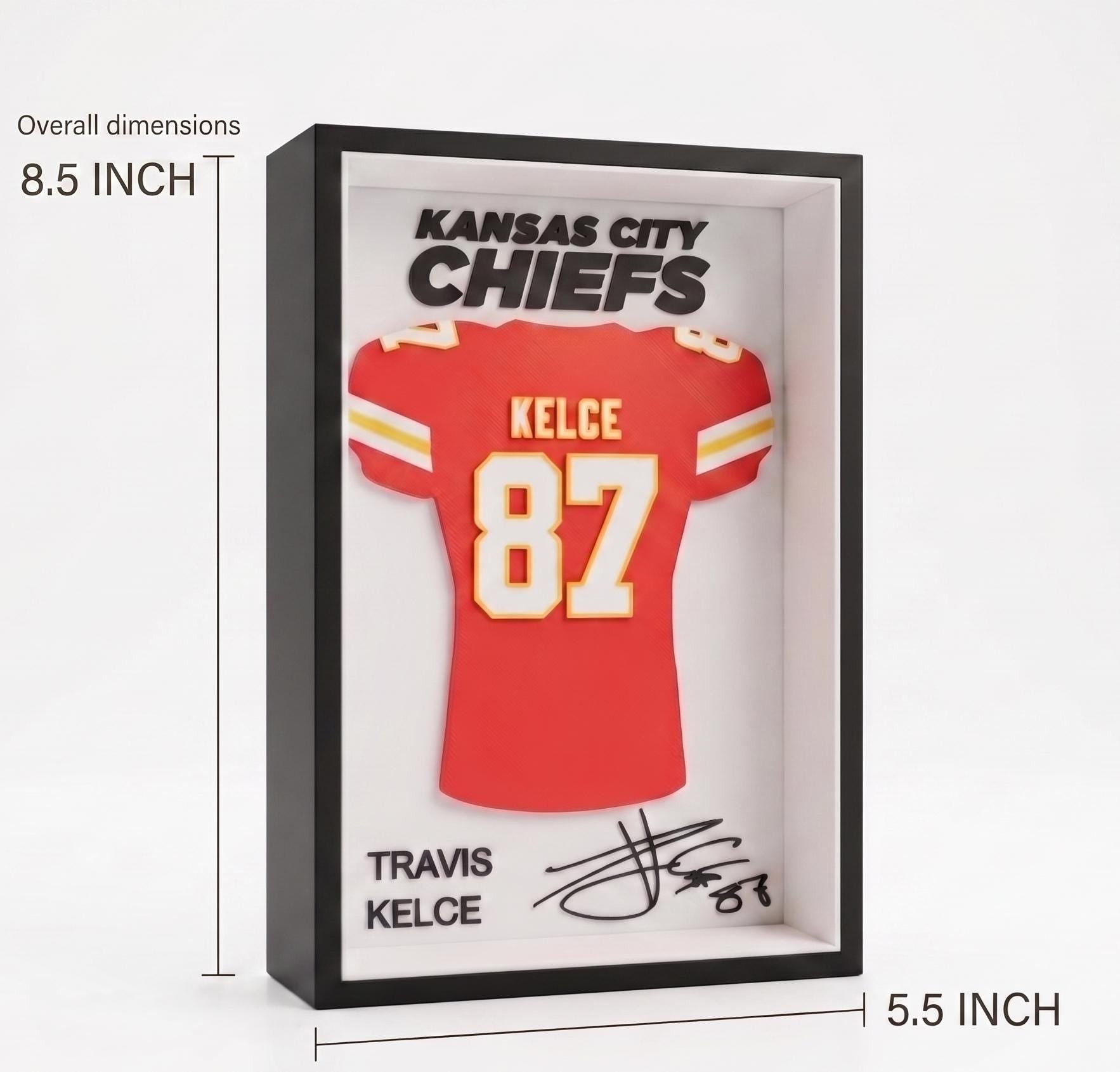 Travis Kelce 3D Printed Jersey Shadow Box | KC Chiefs Desk Decor & Wall Art | NFL Kansas City Football Fan Gift, Kelce 87 Memorabilia