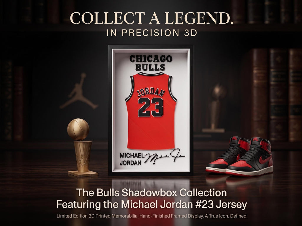 Michael Jordan Chicago Bulls 3D Printed Jersey Shadow Box Art, Layered 23 Jersey Memorabilia Display, Desk Decor or Wall Hanging Fan Gift