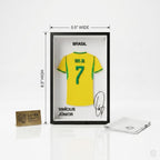 Vinicius Junior Brazil 3D Print Jersey Frame – Premium Layered Football Wall Art, Brazil Soccer Fan Desk Decor, Compact 8.5" x 5.5" Display