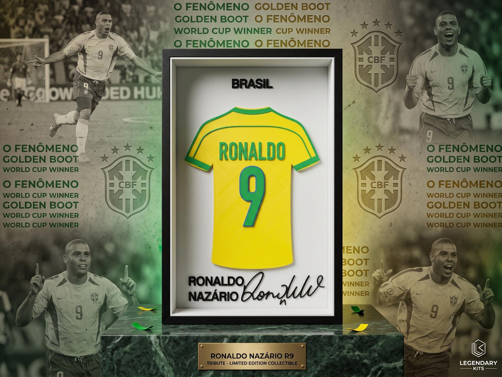 Ronaldo Nazário Brazil National Team Shadow Box | R9 Soccer Jersey Art | Dorm & Desk Decor