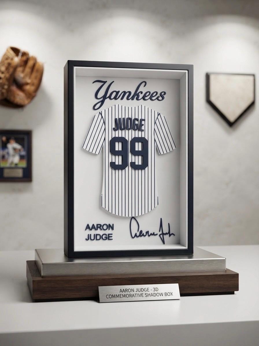 Aaron Judge Yankees Shadow Box, 3D Printed MLB Jersey Wall Decor, Baseball Desk Accessory, New York Yankees Gift, 99 Jersey Sign, Sports Fan