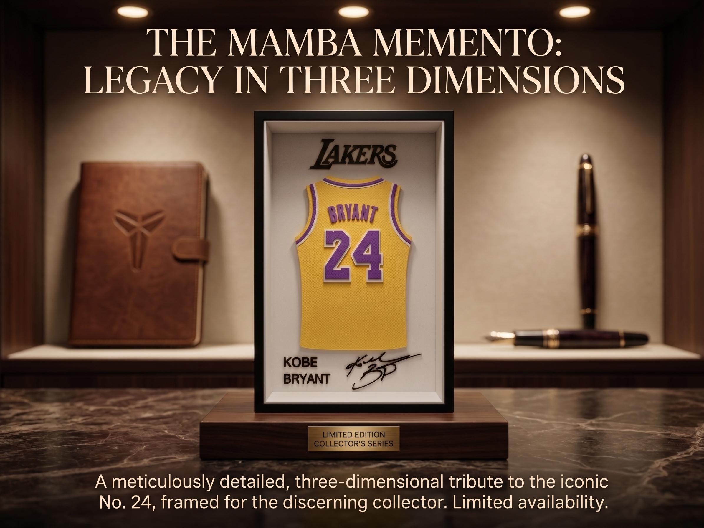 Kobe Bryant Lakers Jersey Shadow Box | 3D Printed NBA Basketball Fan Desk & Wall Decor | Sports Memorabilia Gift for Him | 8.5x5.5 Display