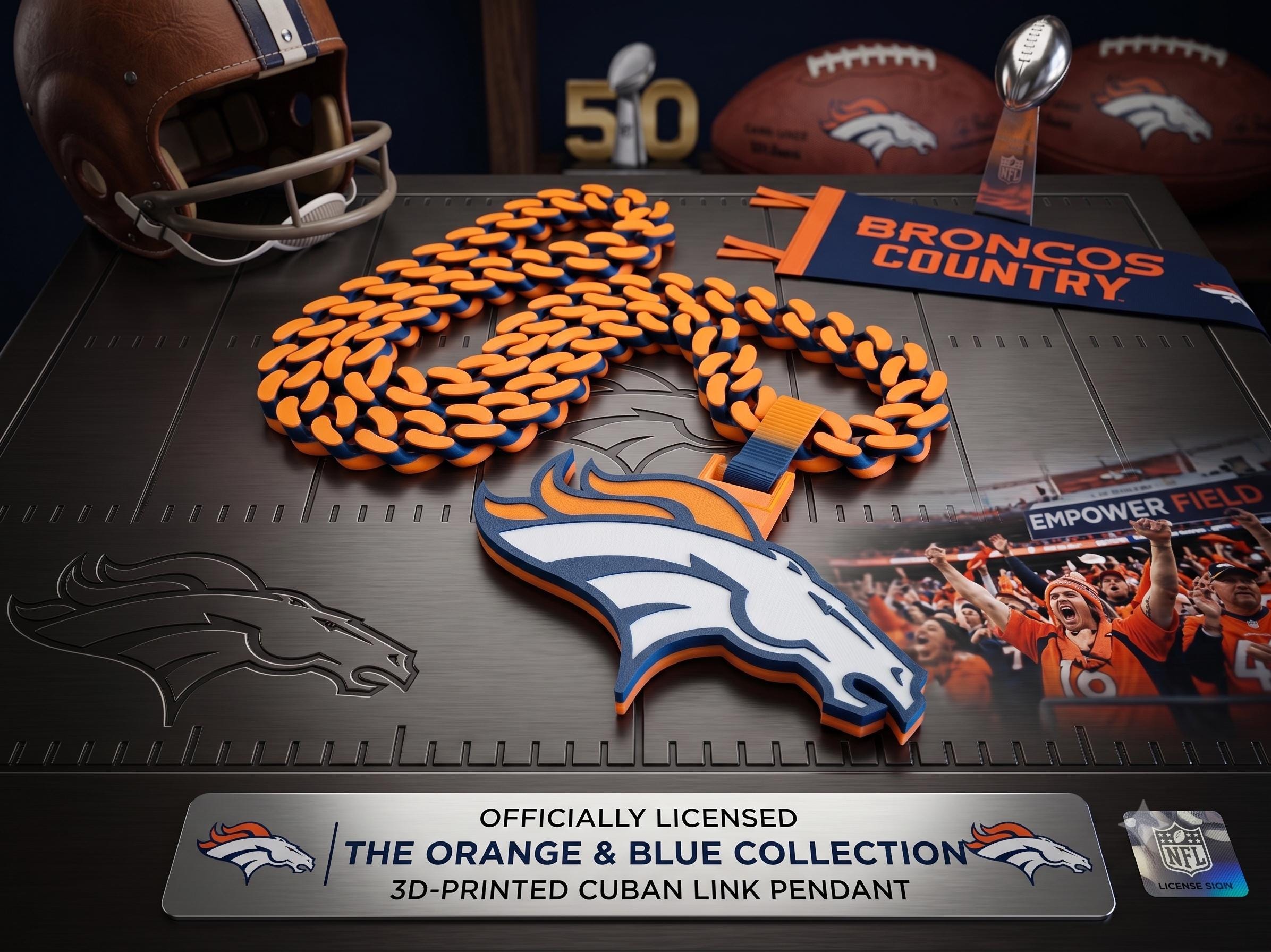 Denver Broncos Fan Chain Necklace | 34 Inch NFL Tailgate Jewelry