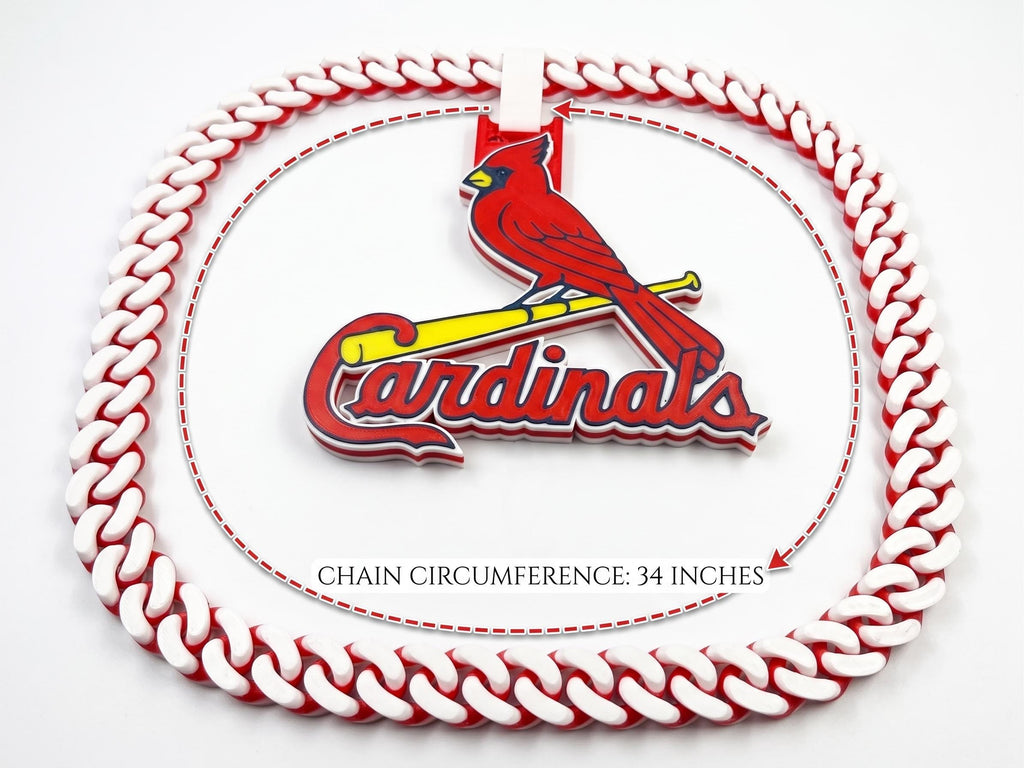 St Louis Cardinals 3D Printed Necklace - Custom MLB Fan Chain - Red and White Cuban Link Sports Medallion - Cardinals Baseball Gift for Him