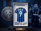 Ronaldo Nazário R9 Inter Milan 3D Printed Jersey Shadow Box | Legend Soccer Art | Desk, Shelf, or Wall Decor | Back to School Dorm Room Gift