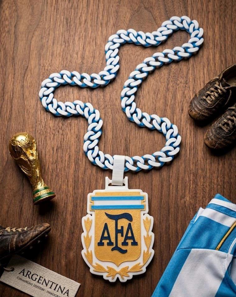 Argentina AFA 3D Printed Necklace & Pendant – Blue White Football Chain – Handmade Soccer Jewelry – Fan Gift for Supporters- La Albiceleste