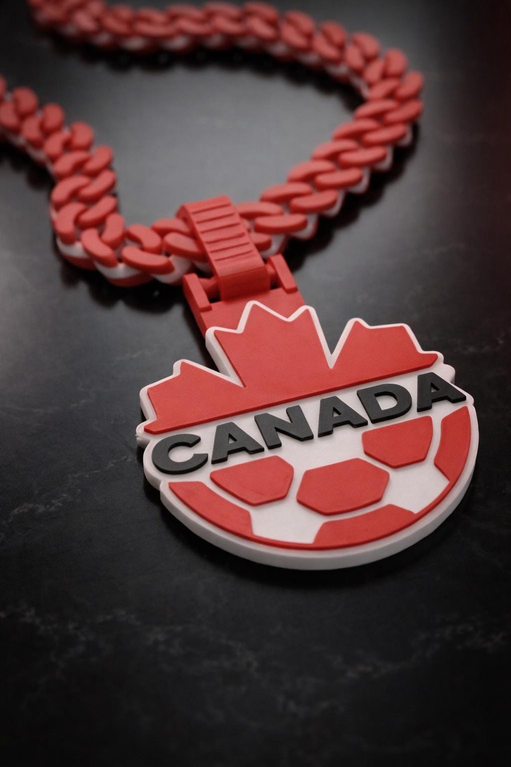Canada Soccer 3D Printed Necklace & Pendant – Red White Football Chain – Handmade Fan Jewelry – Limited Edition Gift – World Cup Décor