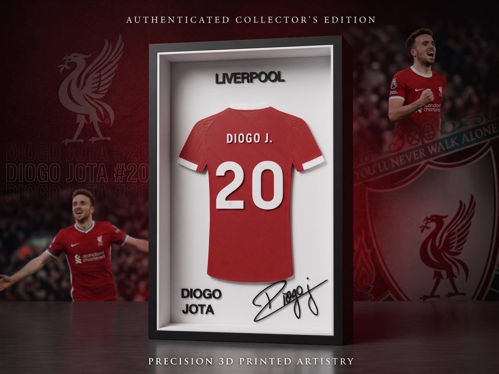 Diogo Jota Liverpool FC 3D Printed Jersey Shadow Box | Soccer Dorm Decor & Desk Art | Back to School Sports Fan Gift | 8.5" x 5.5" Frame