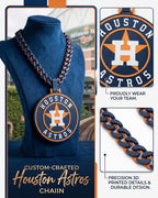 Houston Astros Necklace 34in Chain | 3D Printed MLB Baseball Fan Statement Medallion | Houston Baseball Chain Jewelry Large Pendant Gift