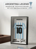 Maradona Argentina 86' 3D Printed Jersey Shadow Box | Maradona 10 Soccer Jersey Display | Desk Decor & Wall Art Jersey Frame