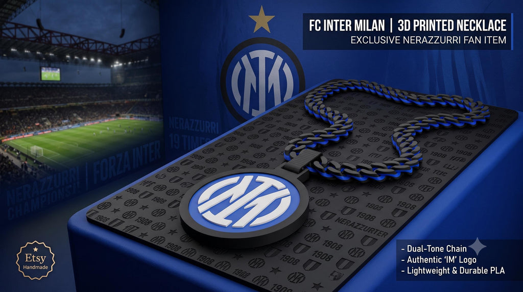 Inter Milan Necklace | 3D Printed Chunky Nerazzurri Black & Blue Chain with Pendant | Italian Soccer Football Fan Merch Gift | 34"