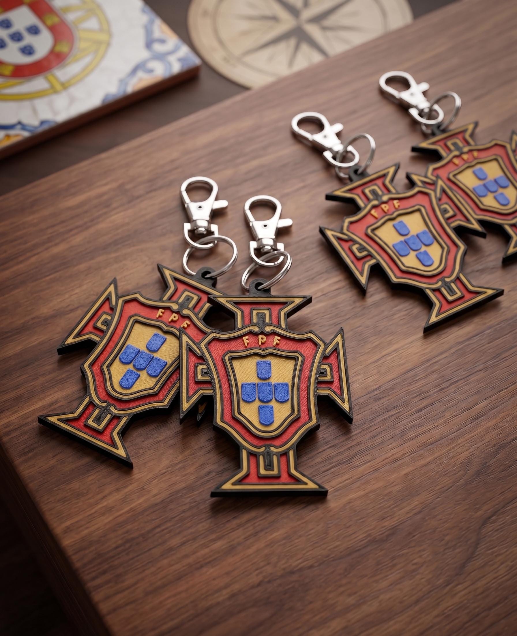 3D Printed Portugal FPF Keychain – Football Fan Gift – Soccer Accessory – Red Gold Team Logo Charm – Handmade World Cup Souvenir – Backpack