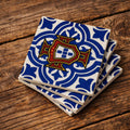 Portugal FPF Azulejo Coaster Set of 4 – 3D Printed Blue White – Handmade Football Gift for Fans- Mediterranean Decor – Portuguese Ronaldo WC