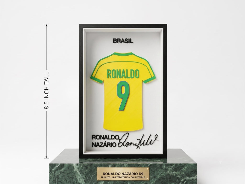 Ronaldo Nazário Brazil National Team Shadow Box | R9 Soccer Jersey Art | Dorm & Desk Decor