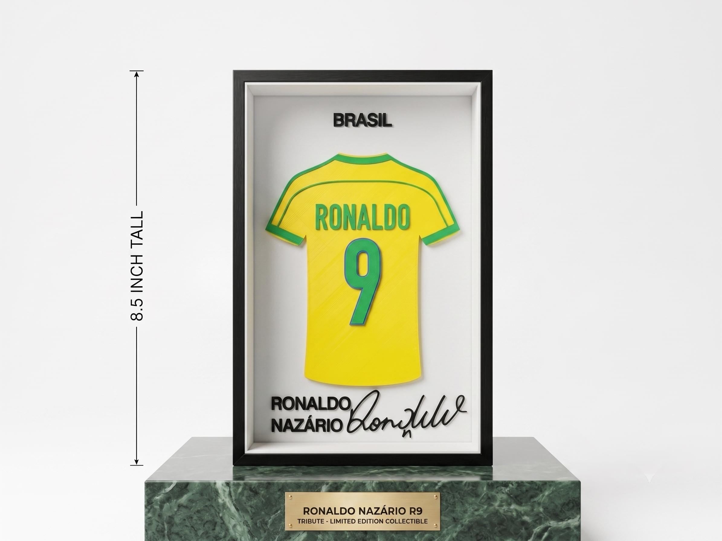 Ronaldo Nazário Brazil National Team Shadow Box | R9 Soccer Jersey Art | Dorm & Desk Decor