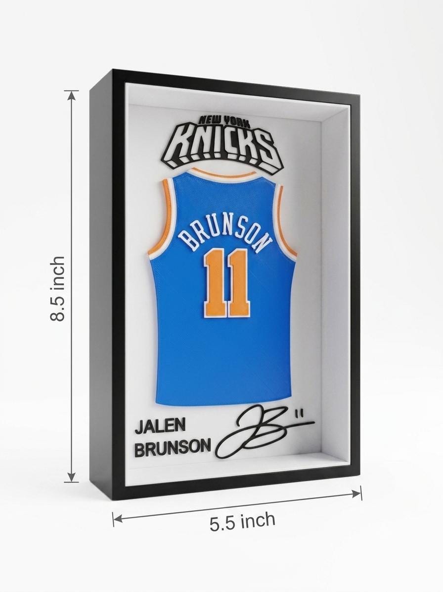 Jalen Brunson Knicks 3D Printed Framed Jersey, NY Basketball Wall Decor, New York Sports Gift for Him, 11 Knicks Fan Memorabilia