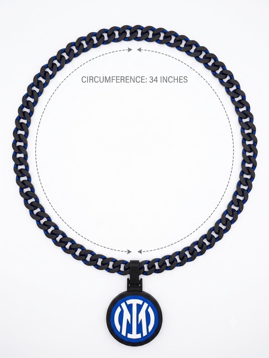 Inter Milan Necklace | 3D Printed Chunky Nerazzurri Black & Blue Chain with Pendant | Italian Soccer Football Fan Merch Gift | 34"